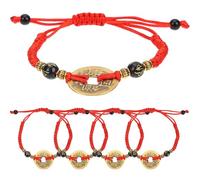PACKOVE 5pcs Chinese Traditional Red String Bracelet with Copper Coins, Handmade Braided Rope Bracelet, Minimalist Vintage Style, Sturdy Alloy Material, Easy to Wear, for Couples and Men