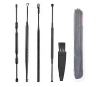 PACKOVE 5pcs Stainless Steel Ear Spoon Double-Ended Design Earwax Removal Tool for Adults, Rotating Black Ear Cleaner Suitable for Home Use and Clinics