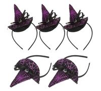 PACKOVE 5pcs Witch Hat Headband for Halloween Cute Gothic Wizard Party Hair Accessories Women's Halloween Costume Hairband Black Spider Net Design