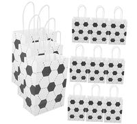PACKOVE 5sets Football Pattern Paper Bags with Handles Durable Kraft Bags for Party Favors Candy Snacks Clothes Suitable for Birthday Wedding Christmas Thanksgiving Celebrations 12pcs*5
