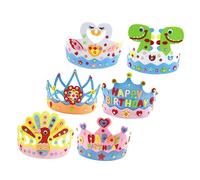 PACKOVE 6pcs DIY Felt Little Girl Headdress Crown Party Hats for Birthday Dress Up Creative Craft Kit with Blue Pink Crystal Peacock Swan Lightweight and Comfortable