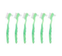 PACKOVE 6pcs Dual-Headed Denture Cleaning Brushes for Adults, Soft Bristle Toothbrushes for False Teeth and Retainer Care, Ergonomic Handle, Green - Oral Hygiene for Elderly Patients