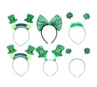 PACKOVE 6pcs Green Shamrock Bow Hair Headbands with Sequins Leaf Pattern, Hand-crafted Polyester Material, Not Easy to Break, for Festival and Holiday Party Hair Accessories