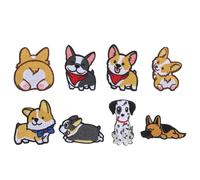 PACKOVE 8pcs Embroidered Dog Cloth Patches Set Including Running Corgi, German Shepherd, French Bulldog Blue and Red Scarf, Iron-on Sewing Appliques for Jackets, Backpacks, and Clothing