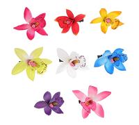 PACKOVE 8pcs Orchid Flower Hair Clips Set Vibrant Alligator Hairpins for Weddings Parties Daily Wear Durable Floral Hair Accessories White Yellow Red Green Blue Pink Deep Purple