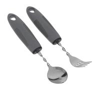 PACKOVE Adaptive Utensil Set 2pcs Stainless Steel Anti Tremor Spoon and Fork with Bendable Gray Handles for Elderly Stroke Therapy and Rehabilitation Dining Aid