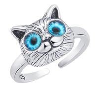 PACKOVE Adjustable Cat Ring for Women Vintage Style Blue Eye Cartoon Jewelry Open Finger Design Simple Structure for Parties and Daily Wear