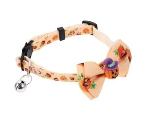 PACKOVE Adjustable Halloween Pumpkin Pet Bow Collar with Bell for Cats and Small Animals Polyester Material for Pet Fashion Parties and Daily Life Cute Decorative Neck Accessory