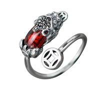 PACKOVE Adjustable Open Finger Ring with Red Crystal Feng Shui Copper Coin Charm Rhinestone Fashion Statement Jewelry for Women’s Wealth and Protection