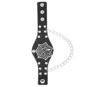 PACKOVE Adjustable Punk Skull Bracelet with Spider Web Pu Cuff in Black, Wide Chain Design Gothic Grunge Wristband for Halloween Party Men and Women