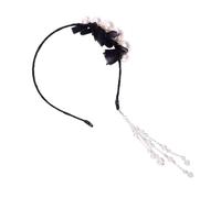PACKOVE Artificial Pearl Headband with Detachable Tassel Earrings Chic Black Wedding Hair Accessory for Women Comfortable Hair Jewelry for Photoshoots and Everyday Wear