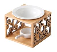 PACKOVE Bamboo Ceramic Essential Oil Burner Fragrance Wax Melt Burner Reusable Relaxing Ambiance Artful Refined Design Brown Tea Light Candle Holder for Bedroom and Hotel