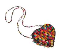PACKOVE Bohemian Ethnic Beaded Coconut Shell Crossbody Bag with Expanded Storage Compact Small Purse for Phone Coins and Lipstick Natural Material Shoulder Bag for Travel and Everyday Use