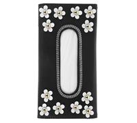 PACKOVE Car Tissue Box Hanging Holder for Sun Visor, Pu Leather Visor Napkin Dispenser with Rhinestone Flower Design, Black Tissue Case for Vehicle Interior and Backseat Use