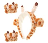 PACKOVE Cartoon Giraffe Makeup Headband Set with Water Absorbing Face Washing Headband and Wristbands Soft Lightweight Hair Accessories for Facial Cleaning Bathing and Sleep Light Blocking