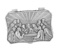 PACKOVE Catholic Box Organizer Zinc Alloy Jewelry Storage Jesus Scene Pattern Decorative Sundries Holder Large Tray Lid