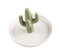 PACKOVE Ceramic Cactus Jewelry Tray Trinket Dish White Green Decorative Ring Earrings Storage Organizer for Women 13.5 x 11.5cm