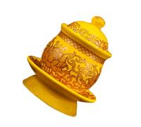 PACKOVE Ceramic Lotus Buddhist Offering Cup Holy Water Cup Classic Yellow Ceramics Resistant to Aging Does Not Fade Easily Unique Detail Design for Temple and Interior Home Use