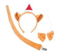 PACKOVE Christmas Cat Ears Headband Set with Brown Plush Santa Hat, Bow Tie, and Tail for Adults Holiday Party Cosplay and Festive Gatherings