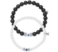 PACKOVE Couple Pearl Bracelet Set, 1 Pair Black and White Beaded Matching Lover Wrist Jewelry for Couples