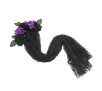 PACKOVE Day of The Dead Headband Rose Flowers and Long Lace Veil, 3 Black 2 Purple Halloween Hair Hoop Party Accessory for Women and Girls