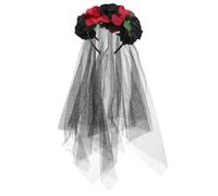 PACKOVE Day of The Dead Headpiece Halloween Rose Headband with Veil Mexican Flower Headband Halloween Rose Floral Crown for Carnival Party