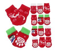 PACKOVE Dog Christmas Socks Non Slip Cotton Paw Protectors Size S 4 Sets | Puppies and Pet Paws, Assorted Festive Pattern, Helps Guard against Cold Snow Ice Salt, Keeps Paws Clean