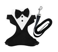 PACKOVE Dog Vest Harness Tuxedo Suit Design Adjustable Black Polyester with Integrated Leash and Bow Tie Breathable Safety Harness for Weddings and Dressing for Stylish and Adorable
