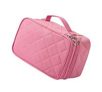 PACKOVE Double-Layer Cosmetic Bag Wash Pouch Travel Toiletry Bag Makeup Organizer Quilted Nylon Mirror for Bathroom Use