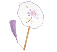 PACKOVE Double-Sided Embroidery Silk Round Fan with Chinese Tassel Eight-Petal Palace Style Circular Handheld Fan for Summer Traditional Art for Dance and Wedding