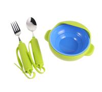 PACKOVE Elderly Anti-Spill Tableware Set with Comfortable to Hold Weighted Stainless Steel and Silicone Utensils, Adaptive Spoons and Forks for Home Assisted Eating and Training,
