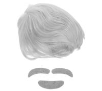 PACKOVE Elderly Professor Wig Set White Synthetic Hair, Fake Beard and Scientist Eyebrows for Unisex Old Man Cosplay Costume Party Accessories