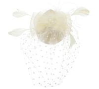 PACKOVE Elegant Beige Bridal Fascinator Headpiece for Women Featuring Soft Lightweight Gauze, Pearl and Plume Design, for Tea Party and The Races, Wedding and Formal Occasions Hair