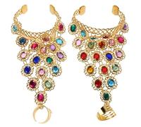 PACKOVE Finger Bracelets for Women Belly Dancing Outfit Hand Rings Hand Chain Jewelries for Women Rhinestone Belly Dancer Jewelry Ring Arm Bangles