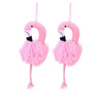 PACKOVE Flamingo Bath Balls 2pcs Exfoliating Shower Scrubber Mesh Body Skin Cleaner Rich Foaming Bath Sponge and Adults Bathing Accessories