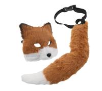 PACKOVE Fluffy Plush Fox Mask and Tail Soft Furry Cosplay Costume Accessory for Conventions and Masquerade Parties Realistic Brown and Tail Kit for Adults