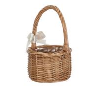 PACKOVE Handwoven round Wicker Basket with Handle for Decorative Storage and Picnic Use, Vintage Rustic Khaki Willow Weaving Basket for Weddings and New Moms