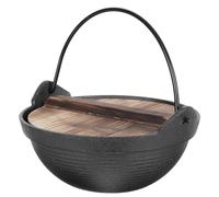 PACKOVE Iron Cooking Pot Hanging Pot Portable High Temperature Tolerance with Natural Wood Lid 18cm for Cooking Porridge and Stewing Chicken