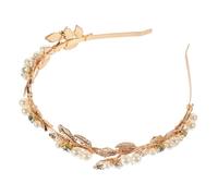 PACKOVE Leaf Crown Headband for Weddings Elegant Baroque Hair Accessory Delicate Pearl Details Stylish Bridal Hairpiece for Parties and Special Occasions