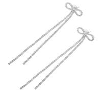 PACKOVE Lightweight Long Tassel Bow Earrings with Rhinestones Sparkly Studded Dangle Jewelry for Women Comfortable Stylish Accessories for Parties and Everyday Wear