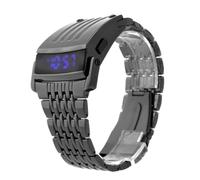 PACKOVE Men's Waterproof LED Digital Wrist Watch with Sturdy Stainless Steel Alloy Band, Blue Light Display, 30m Water Resistant, Casual and Fashion Style for Everyday Use