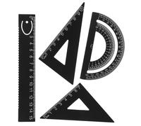 PACKOVE Metal Drawing Ruler Set 4pcs with Black Steel Scales, Professional Measuring and Drafting Tools for Students and Office Use, Multi-functional Geometry Stationery Kit