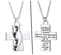 PACKOVE Mother's Day Mom Footprint Catholic Cross Necklace Faith Jewelry Pendant for Women