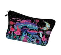 PACKOVE Mushroom Moon Phase Makeup Bag Portable Toiletry Cosmetic Storage Pouch for Women Stylish Zipper Design Travel Essential for Business Gym Camping