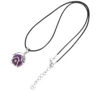 PACKOVE Natural Amethyst Crystal Stone Necklace Portable Wrapped Pendant for Men Women Decorative Gemstone Jewelry for Concentration Strength and Protection Gift for Parties and Gatherings