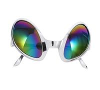PACKOVE Novelty Alien Sunglasses with Silver Frame and Holographic Lenses Fluorescent Green Cosplay Prop for Alien Theme Parties Halloween Birthday Photo Booth Accessories for Adults