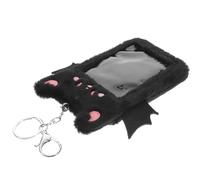 PACKOVE Plush Devil Wings Id Card Holder Keychain with Black Soft Card Sleeve for Students and Kpop Photocard Display Badge Holder Accessory