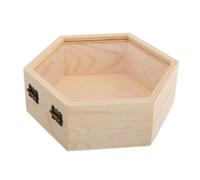 PACKOVE Retro Wooden Hexagon Storage Box Glass Lid Unfinished Pine Box for Coins Photo Organizing