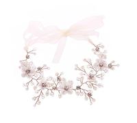 PACKOVE Rose Gold Bridal Flower Pearl Crystal Headpiece Lightweight Wedding Headband for Bride Comfortable Soft Clay Floral Design Elegant Wedding Hair Accessory