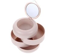 PACKOVE Rotating Multilayer Jewelry Storage Box Organizer with Mirror, Plastic Material, Tiered Design for Organizing Necklaces and Earrings, for Home Decorations and Bedside Table